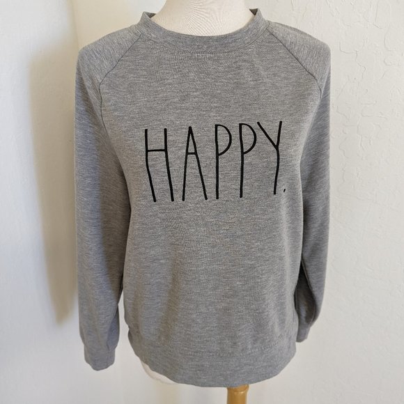 Rae Dunn Happy Studio Raglan Pullover Sweater Sweatshirt Light Heather Gray XS - Picture 4 of 7
